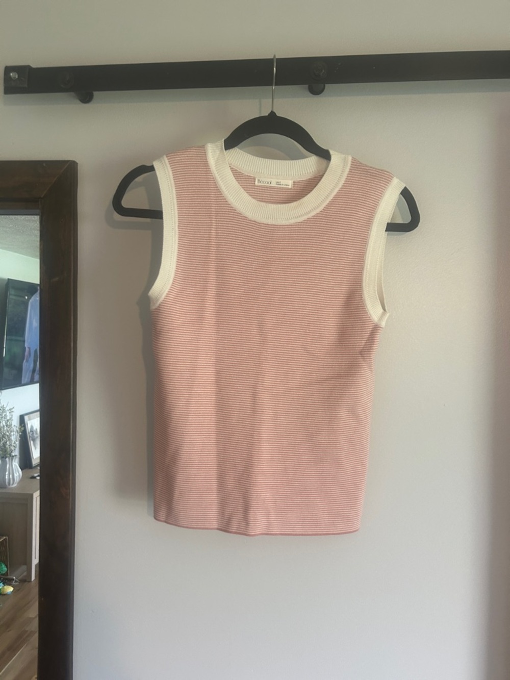 NWOT Pink Ribbed Tank with White Trim